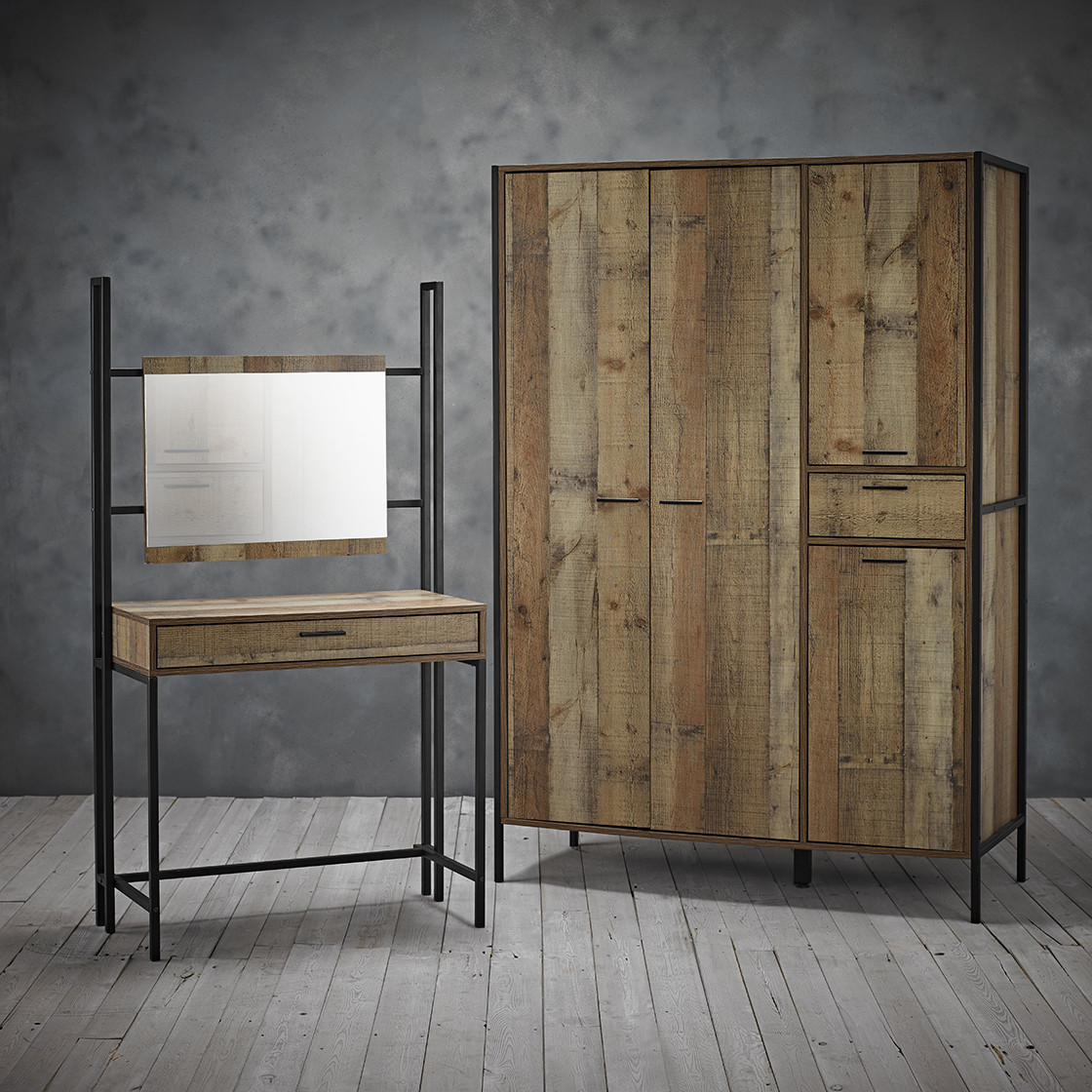 Hoxton Dressing Table and Mirror Distressed Oak Effect