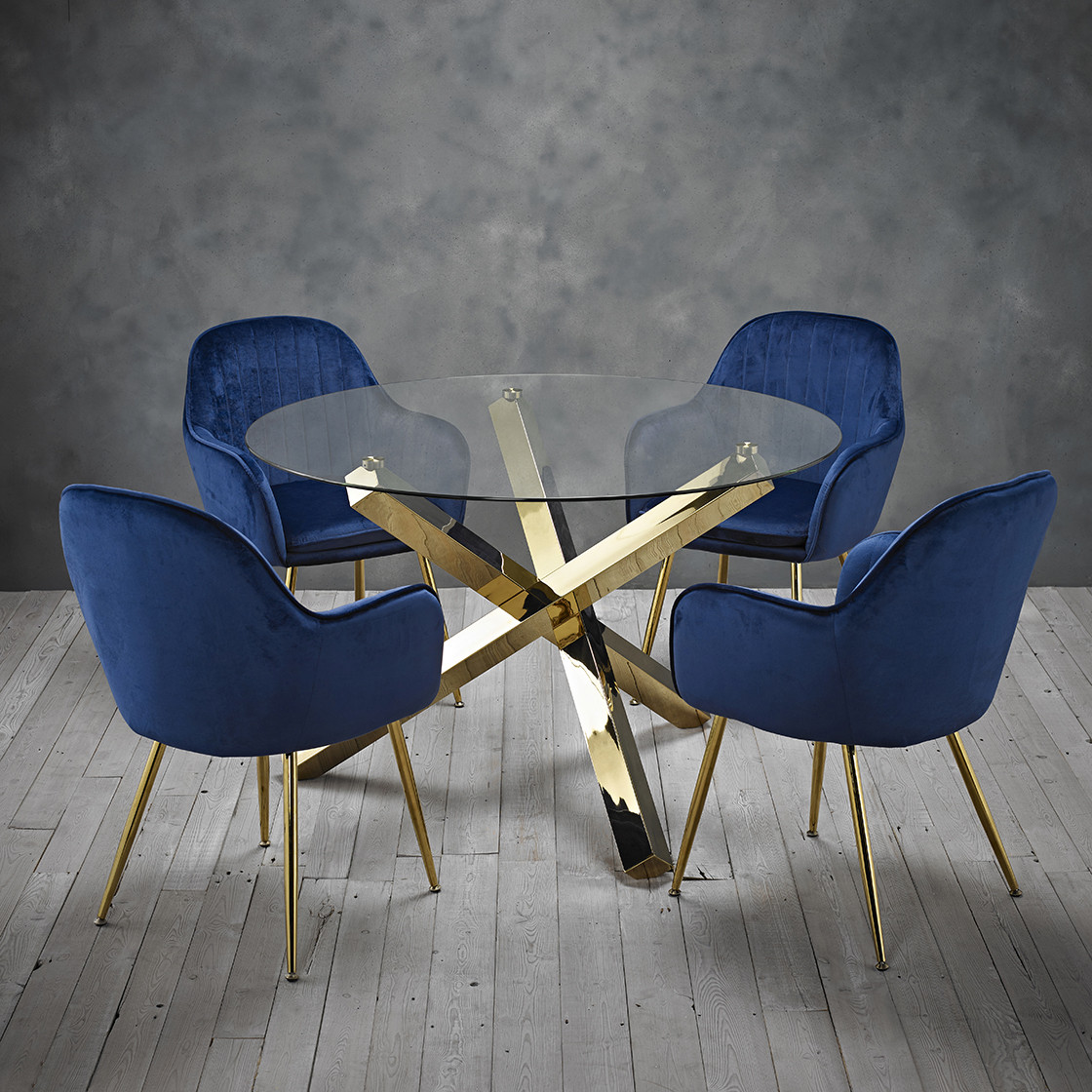 Lara Dining Chair Royal Blue With Gold Legs (Pack of 2)